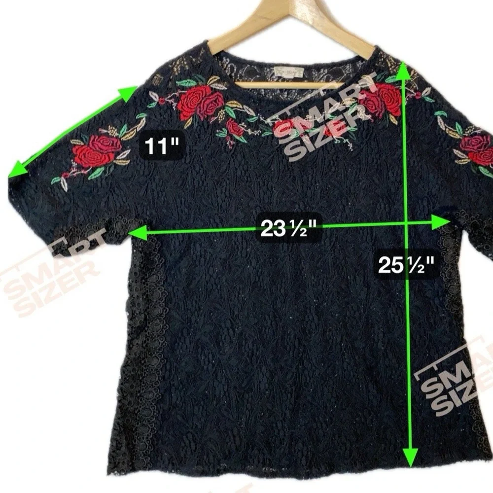 Lace Embroidered Rose Top Womens S Black Whimsigoth Sheer Oversized Elegant Goth - Picture 5 of 9